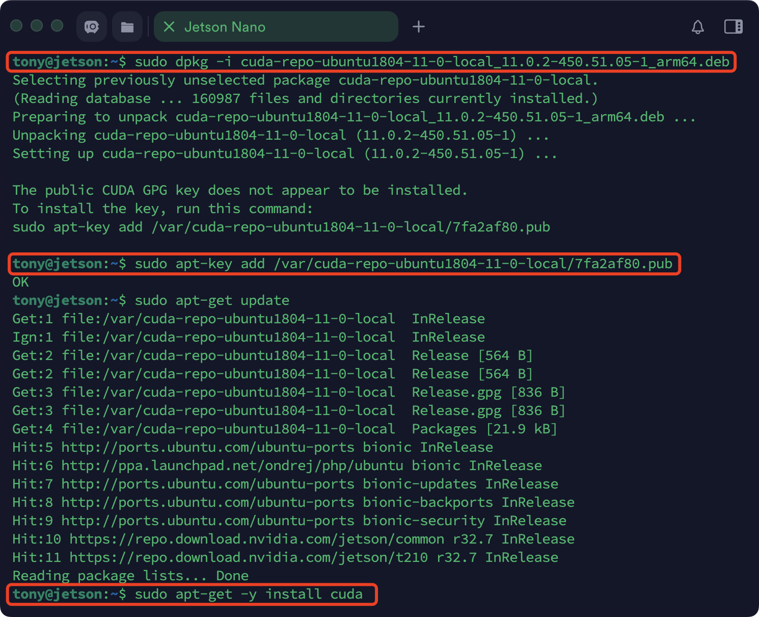 Jetson Nano Install CUDA